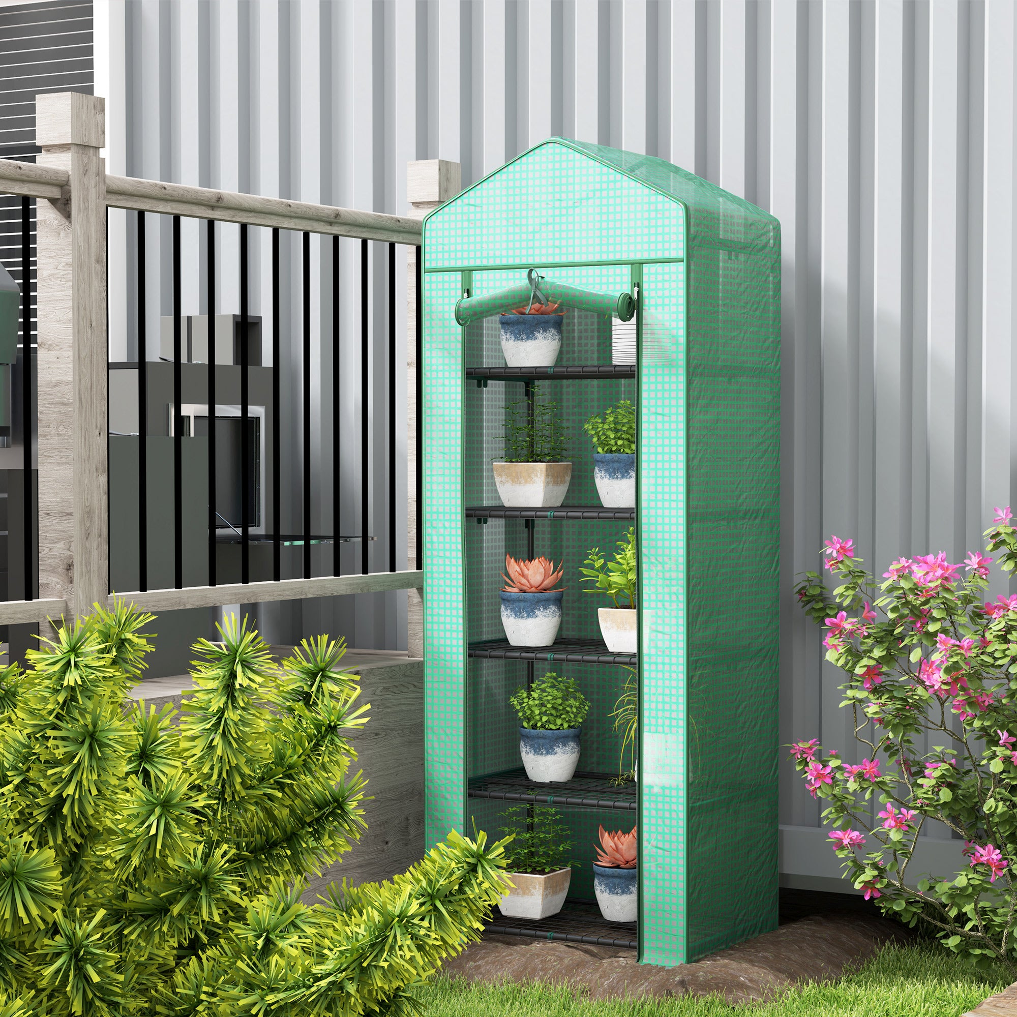 5 Tier Mini Greenhouse, Portable Outdoor Flower Stand with Shelf Clips, Indoor Greenhouse with Steel Frame, Transparent, 27.25