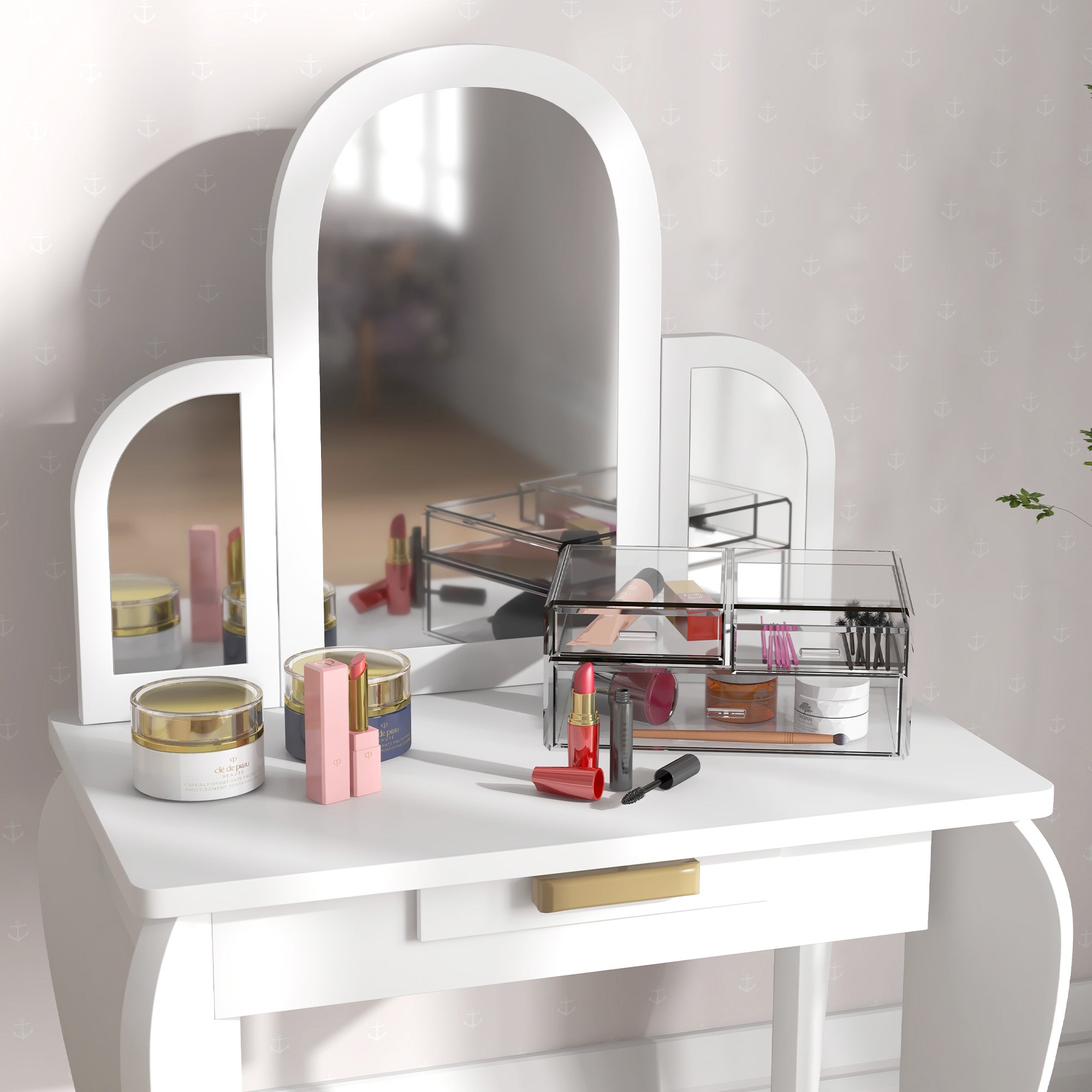 Kids Dressing Table and Chair Set, Girls Dressing Set, Makeup Desk with Drawer for 3-6 Years Old Kids, White Toy Vanity at Gallery Canada
