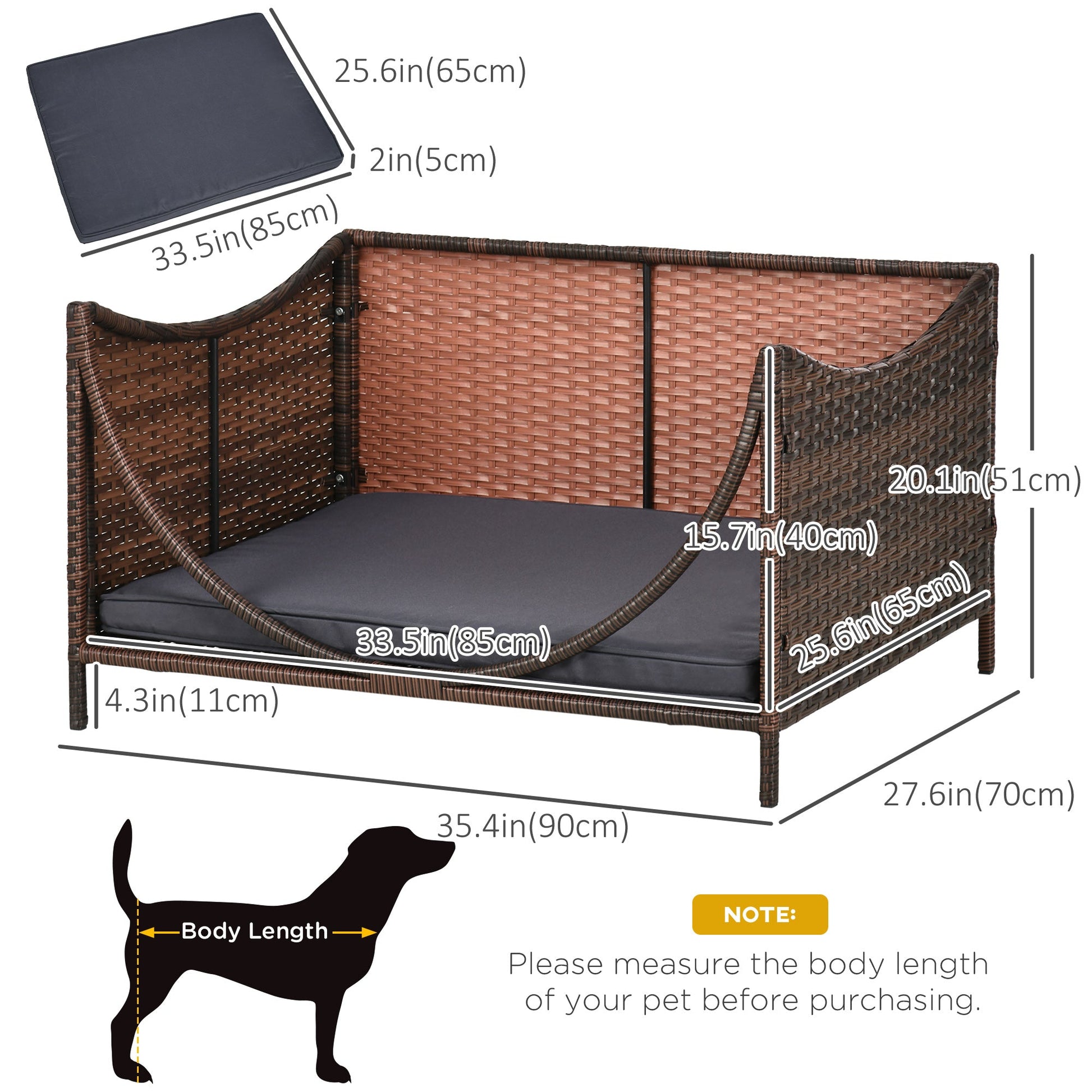 Rattan Pet Bed for Small Medium Dogs and Cats, Wicker Dog House Outdoor with Water-resistant Cushion, 35"x28"x20", Brown Houses, Kennels & Pens   at Gallery Canada