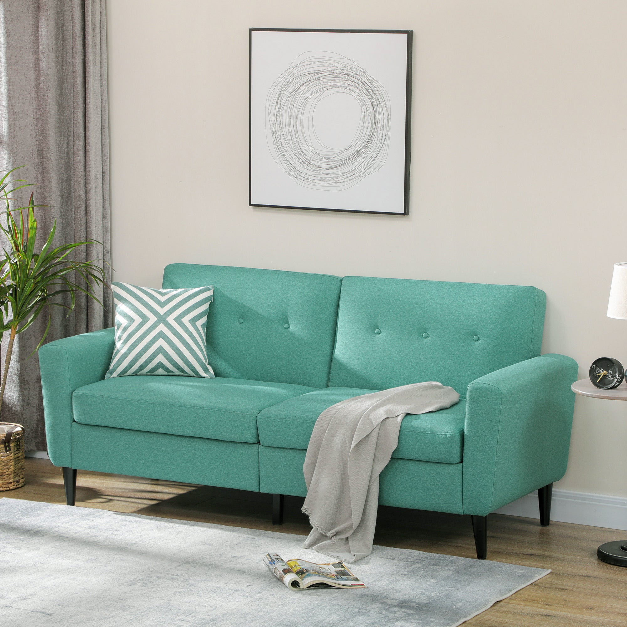 3 Seater Sofa, Upholstered Couch for Bedroom, Modern Sofa Settee with Padded Cushion, Button Tufting and Wood Legs for Living Room, Green 3-Seater Sofas   at Gallery Canada