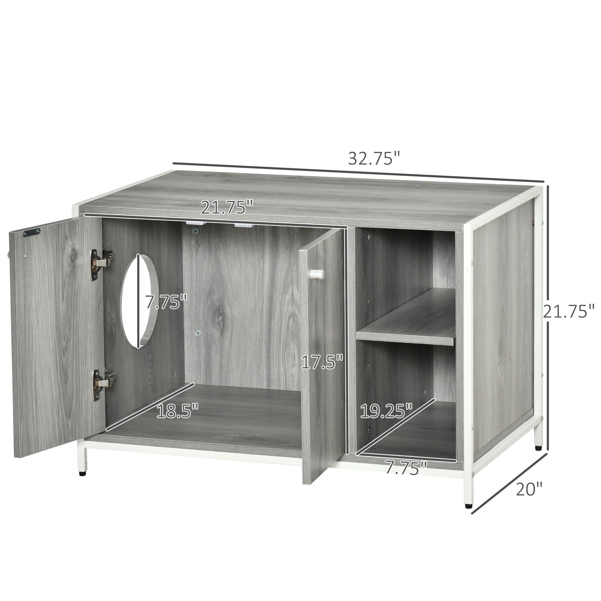 Double-Door Cat Litter Box Enclosure Cabinet with Storage, Grey Cat Litter Box Enclosures   at Gallery Canada