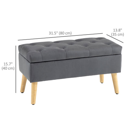 Storage Ottoman with Lid, Velvet Upholstered Storage Bench with Wood Legs for Living Room, Charcoal Grey Storage Ottomans & Benches   at Gallery Canada