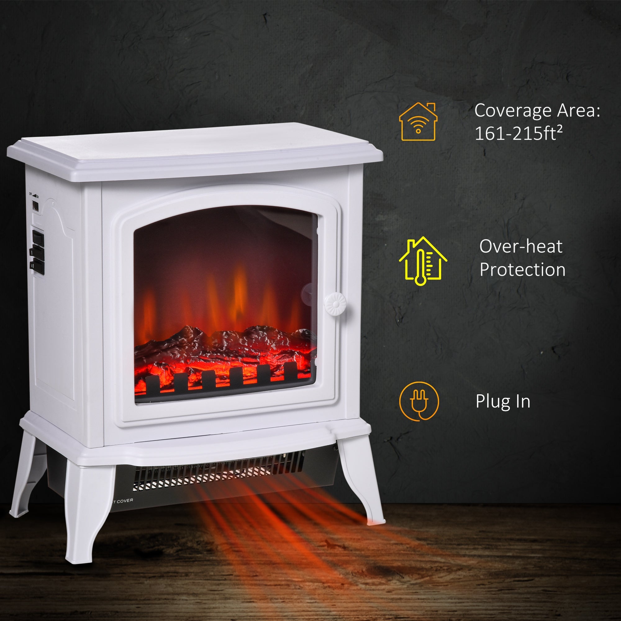 Electric Fireplace Heater, Freestanding Fireplace Stove with Realistic Flame Effect, Overheat Safety Protection, 750W/1500W, White Electric Fireplaces   at Gallery Canada