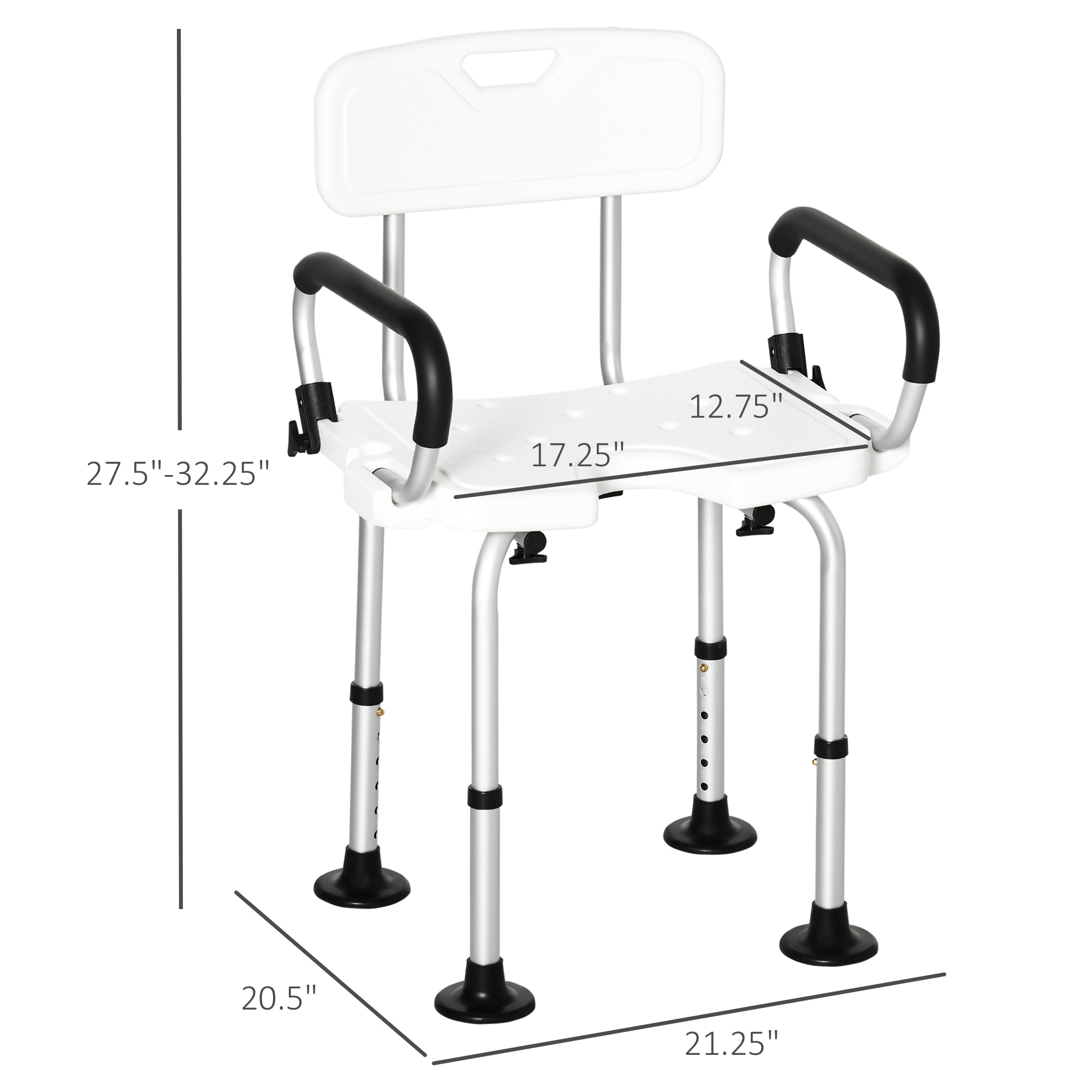 Shower Chair with Arms and Back, Bath Seat with Adjustable Height, Anti-slip Shower Bench for Seniors and Disabled, Tool-Free Assembly, 299lbs Bath Chairs   at Gallery Canada