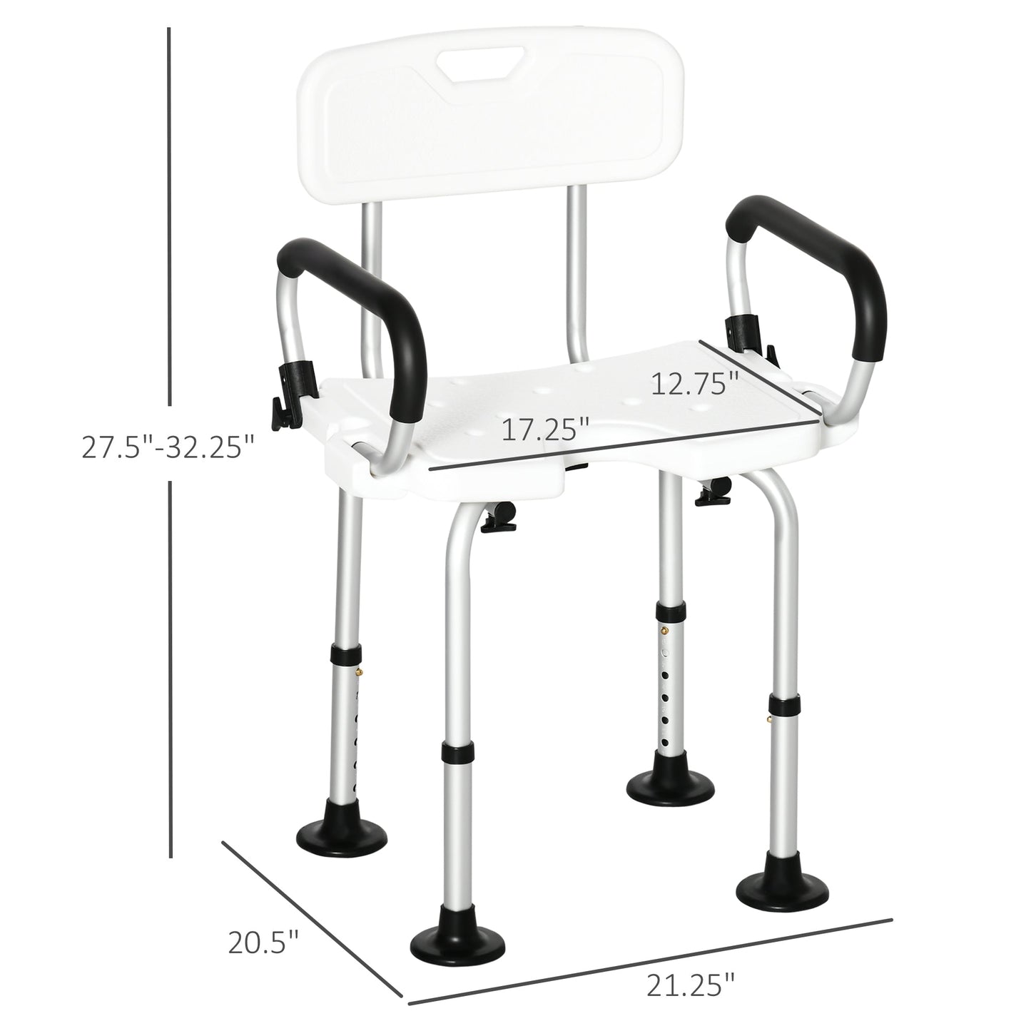 Shower Chair with Arms and Back, Bath Seat with Adjustable Height, Anti-slip Shower Bench for Seniors and Disabled, Tool-Free Assembly, 299lbs - Gallery Canada