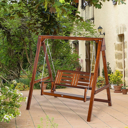 2 Seater Wooden Outdoor Patio Porch Swing with Stand, Wide Backrest, Adjustable Chains, for Garden, Poolside, Backyard Patio Swings with Stand   at Gallery Canada