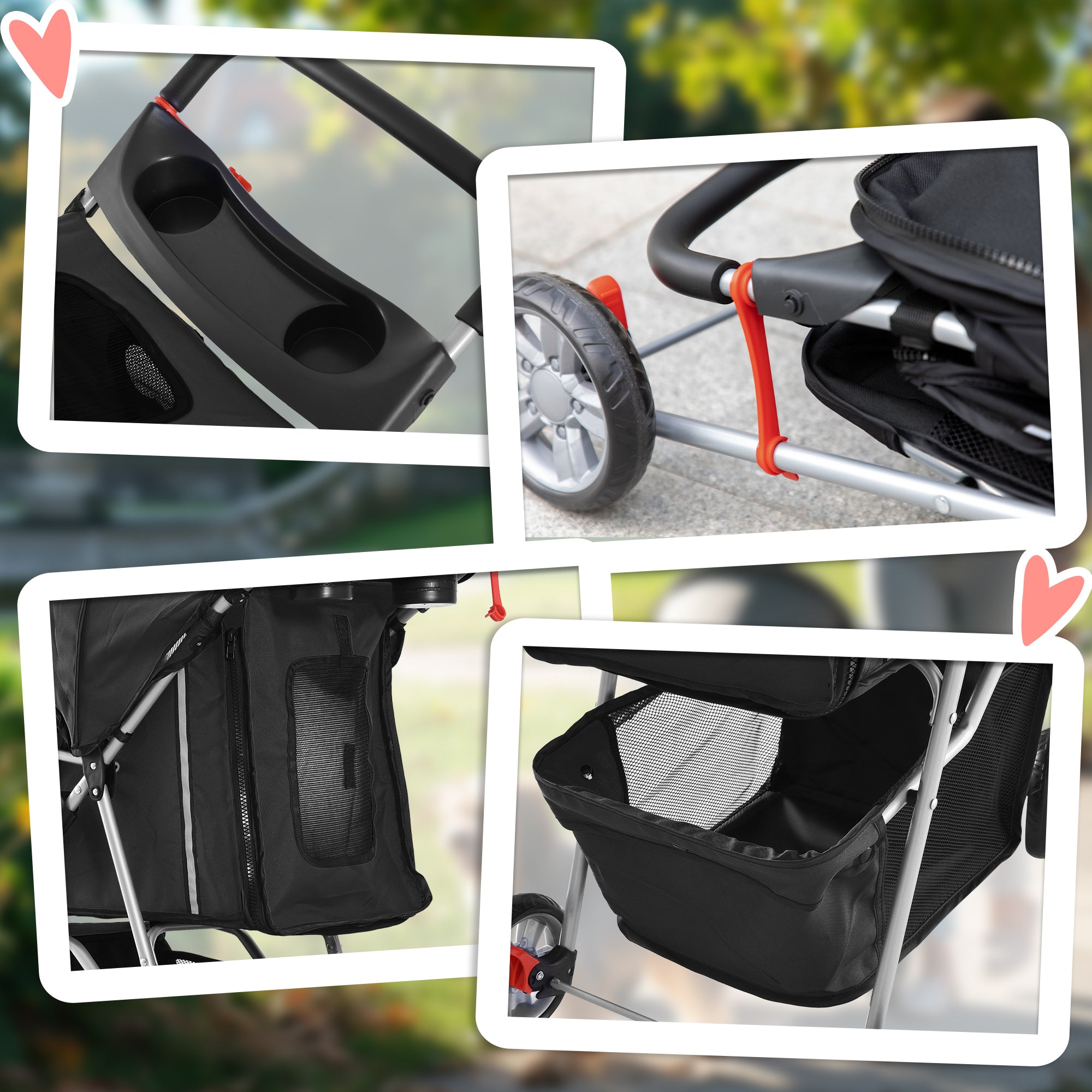 3 Wheels Foldable Dog Stroller with Storage Basket, Adjustable Canopy, Cupholder for Miniature and Small Dogs, Black Dog Bike Trailers & Strollers at Gallery Canada