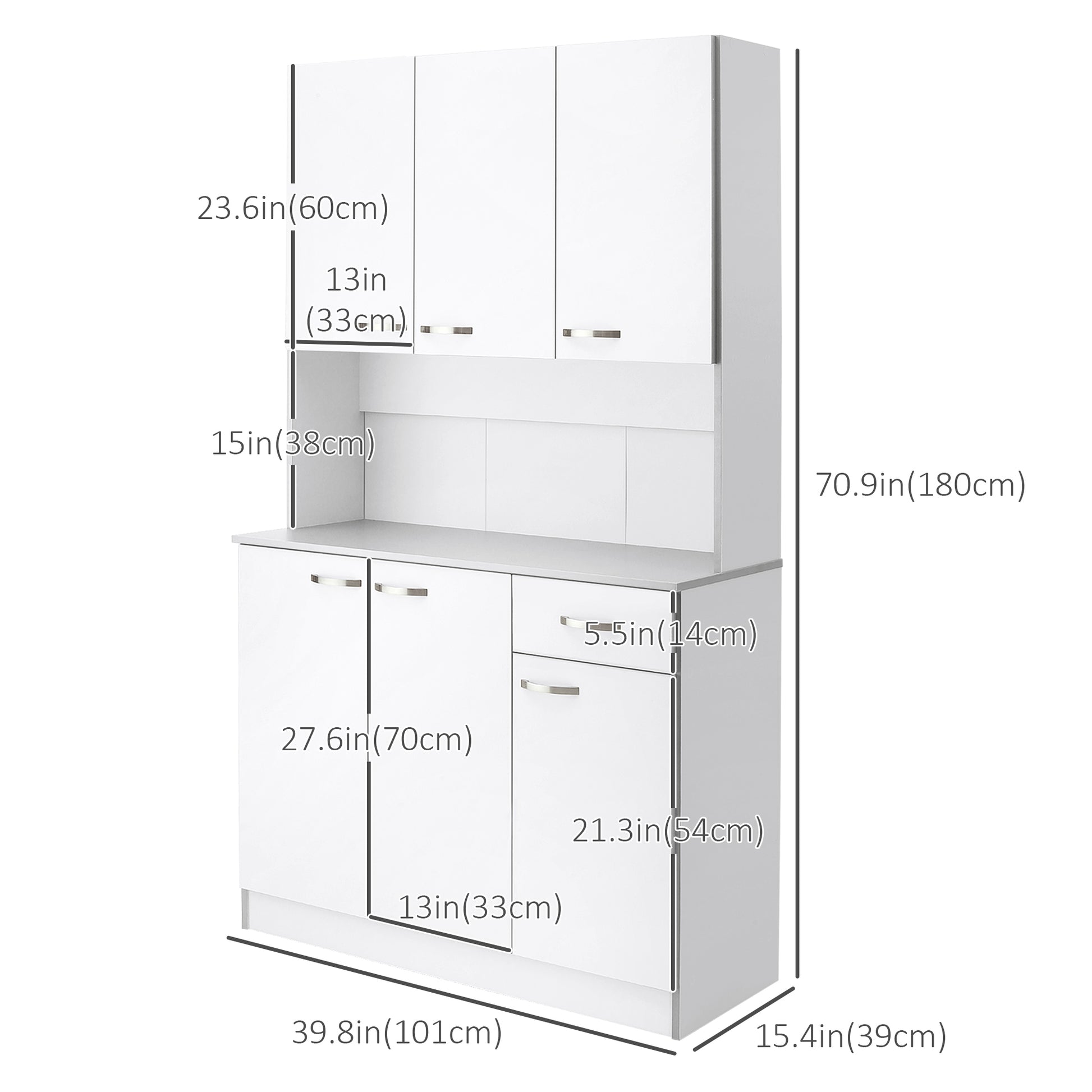 71" Modern Buffet with Hutch, Standing Kitchen Hutch with Storage Cabinets, Drawer, Open Space with Microwave Stand, White Kitchen Pantry Cabinets   at Gallery Canada