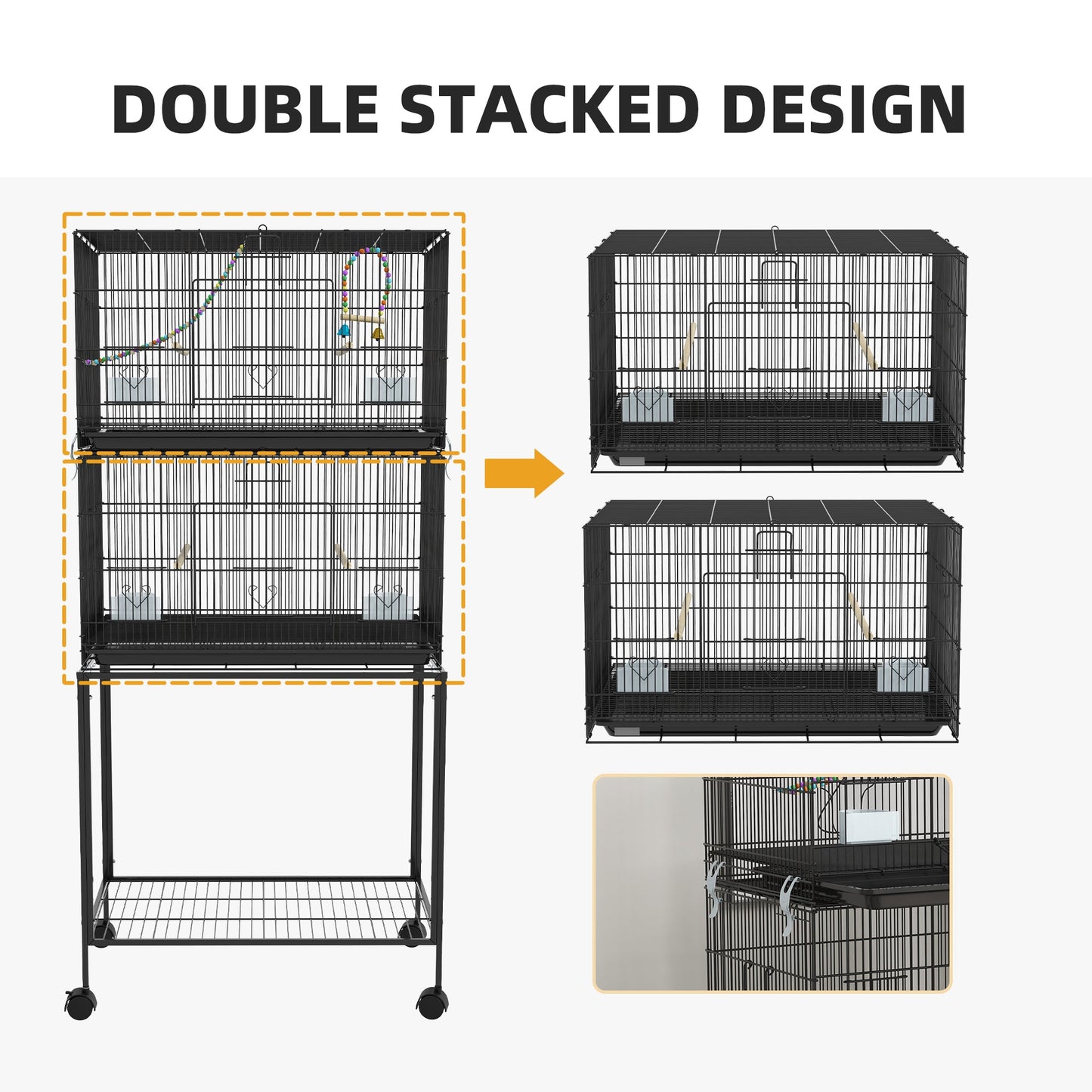 65" Birdcage for Canaries, Lovebirds Finches, Budgie Cage with Wheels, Black Bird Cages   at Gallery Canada