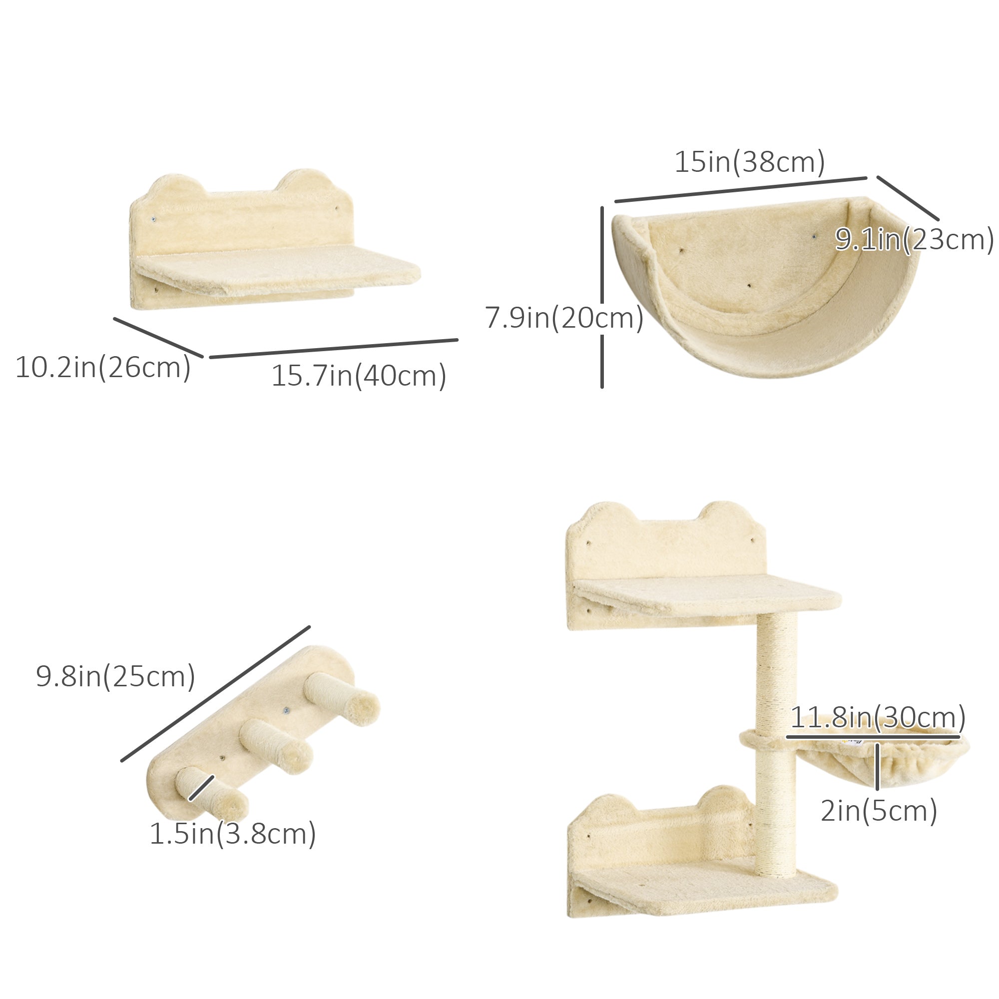 Cat Wall Shelves, 3PCs Cat Shelves with Hammock, Scratching Post, 3 Steps, Jumping Platforms, Wall Mounted Cat Climber, Beige Cat Climbing Wall at Gallery Canada
