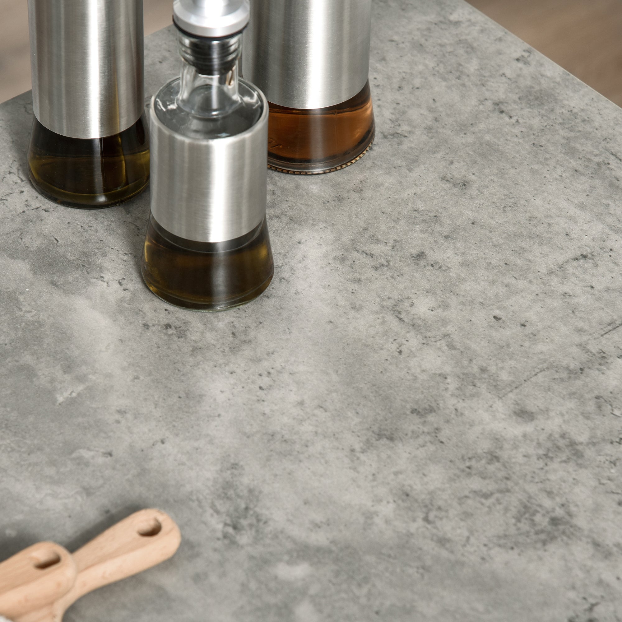 Kitchen Cart Rolling Kitchen Island Utility Trolley with Concrete Effect Top &; Storage Wine Rack, Grey Kitchen Islands & Kitchen Carts at Gallery Canada