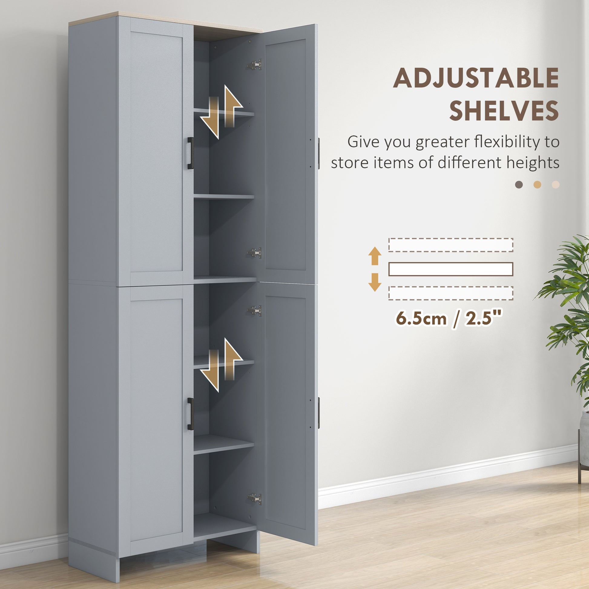 67" 4-Door Kitchen Pantry Cabinet, Freestanding Storage Cabinet Cupboard with Adjustable Shelves, Grey Kitchen Pantry Cabinets   at Gallery Canada