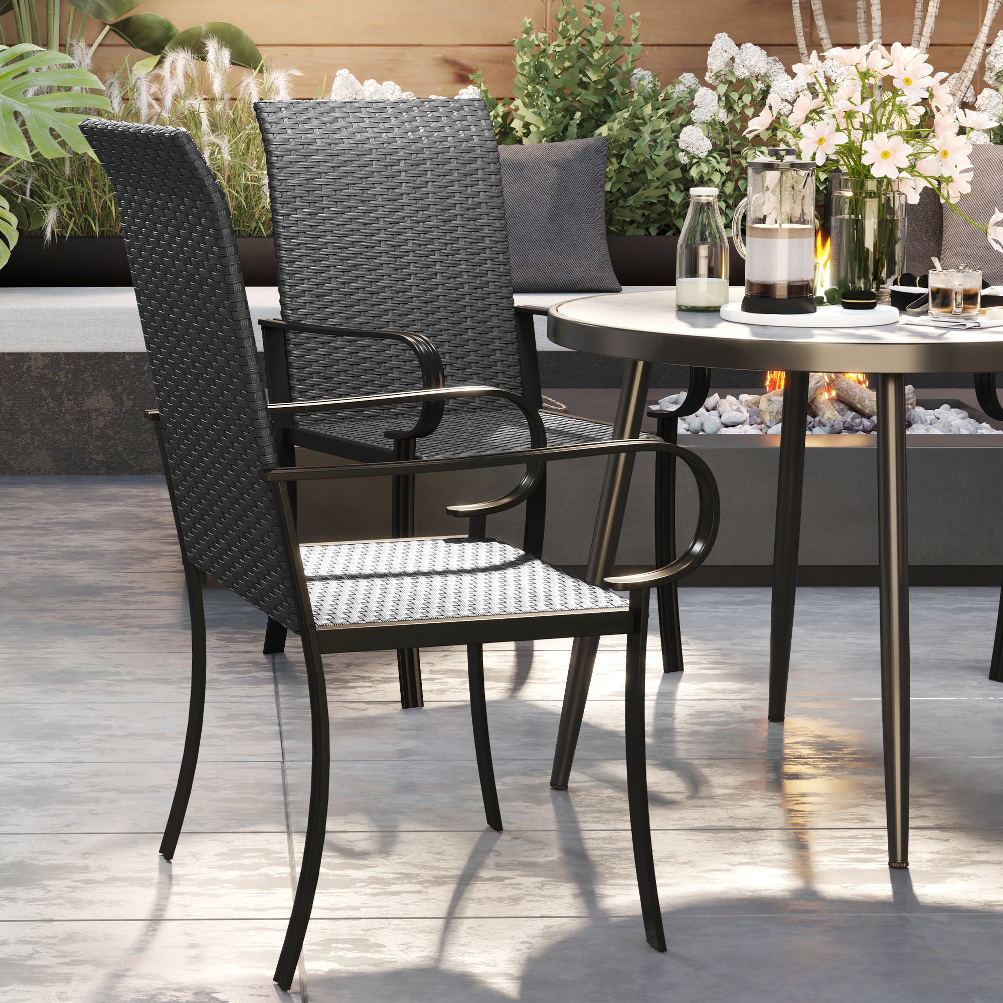 4 Piece PE Rattan Patio Dining Chairs with Steel Frame, for Garden, Backyard, Pool Side, Porch, Black Patio Chairs at Gallery Canada