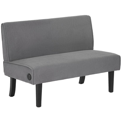 46.5" Loveseat Couch with USB Ports, Corduroy Love Seat Sofa with Wood Legs for Living Room, Bedroom, Small Space, Grey 2-Seater Sofas at Gallery Canada