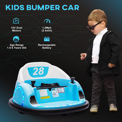 12V Bumper Car for Toddlers, Ride On Car with 360 Degree Remote Control, Lights Music Horn, for 1.5-5 Years, Light Blue Electric Toy Cars   at Gallery Canada