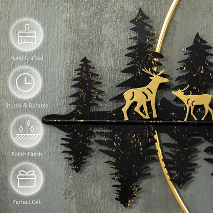 3D Metal Wall Art Modern Reindeer Forest Hanging Wall Sculptures Home Décor for Living Room Bedroom Dining Room, 47"x32"(120x80cm.), Gold Black Hand Painted Canvases   at Gallery Canada