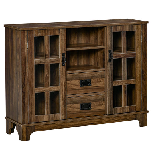 Sideboard Storage Cabinet Kitchen Cupboard Buffet Server with Glass Doors, 2 Drawers &; Adjustable Shelves for Living Room, Walnut Bar Cabinets Dark Walnut  at Gallery Canada