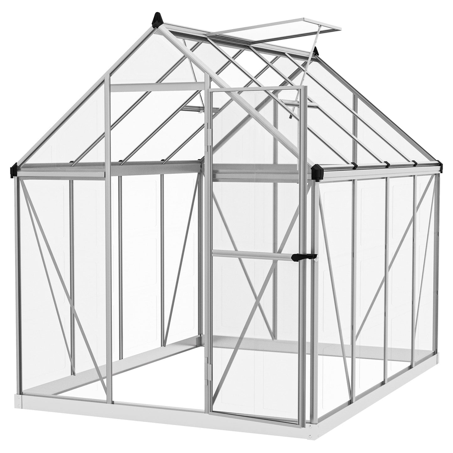 6' x 8' Walk-in Polycarbonate Greenhouse Aluminium Green House with 2 PC Panel Types, 5-Level Roof Vent, Rain Gutter Walk In Greenhouses Multi Colour  at Gallery Canada