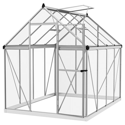 6' x 8' Walk-in Polycarbonate Greenhouse Aluminium Green House with 2 PC Panel Types, 5-Level Roof Vent, Rain Gutter