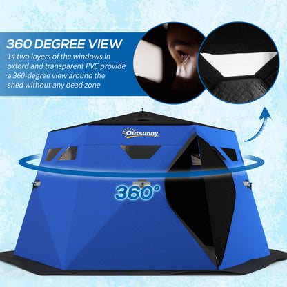 4 Person Insulated Ice Fishing Shelter, Pop-Up Portable Ice Fishing Tent with Carry Bag and Two Doors for -22℉, Blue Ice Fishing Tents   at Gallery Canada