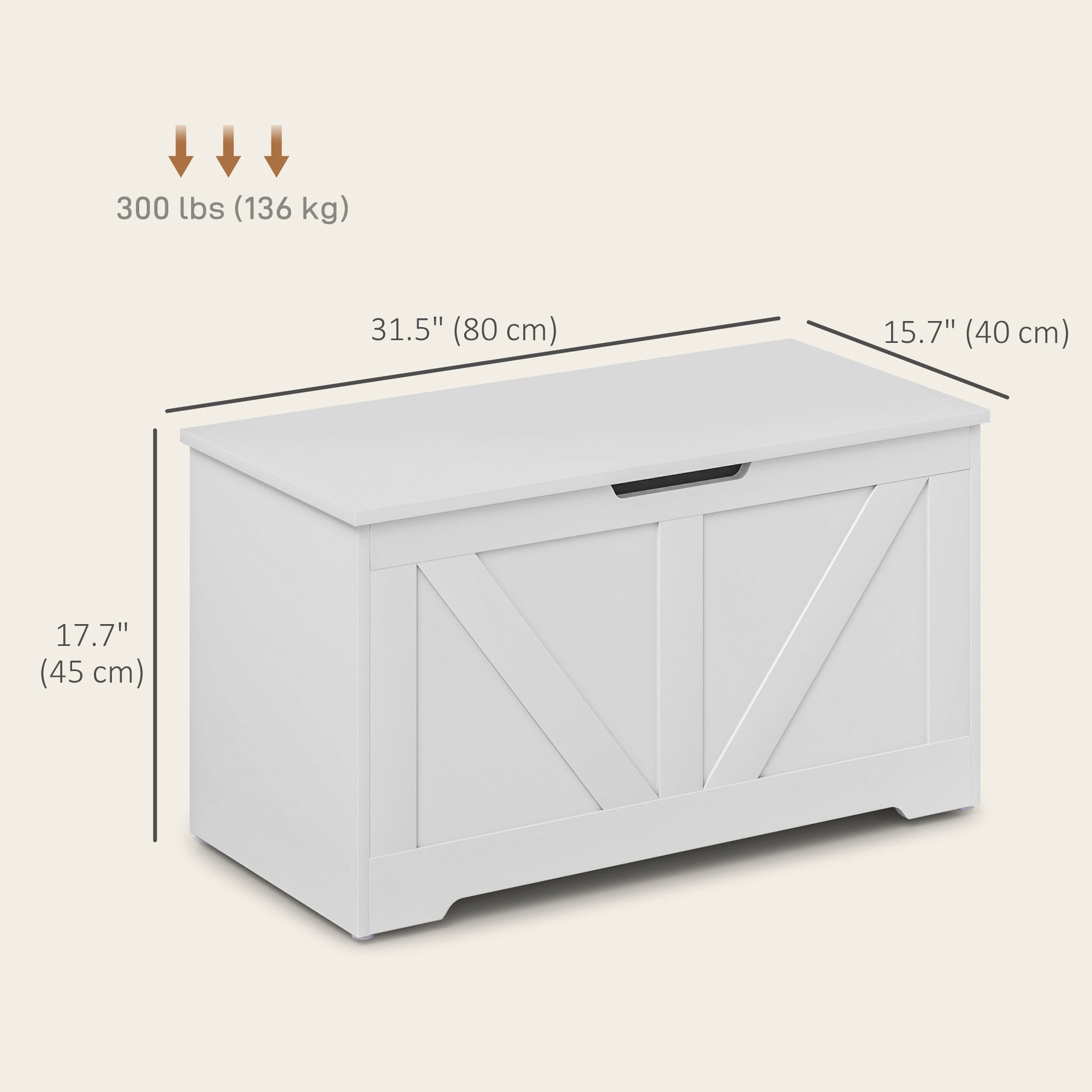 31.5 Inches Storage Chest, Storage Trunk with 2 Safety Hinges, Wooden Toy Box for Living Room, White Wood Grain Storage Cabinets   at Gallery Canada