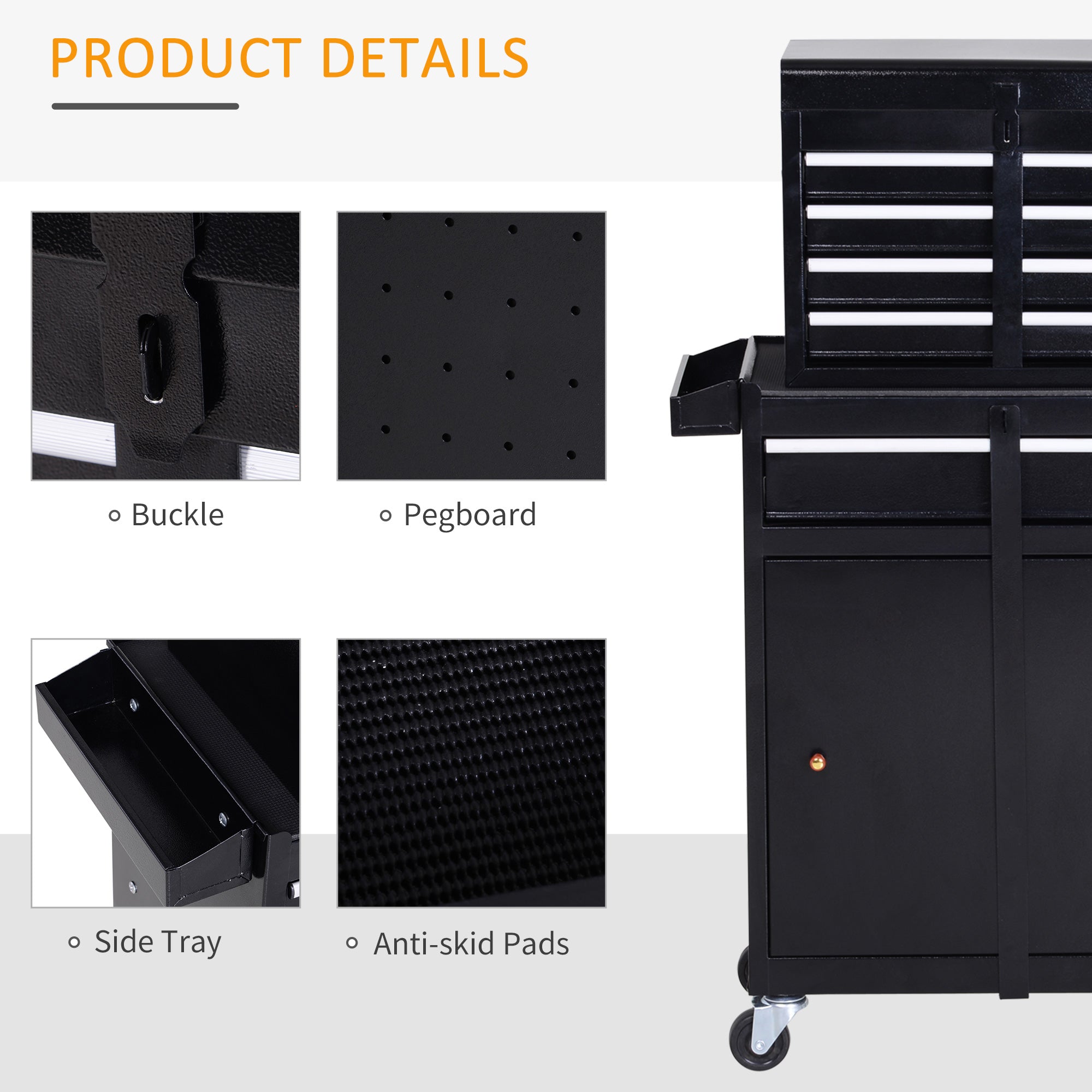 Rolling Tool Cabinet 2 in 1 Top Chest Storage Box 5 Drawers with Pegboard and Adjustable Shelf, Black Tool Organizers   at Gallery Canada