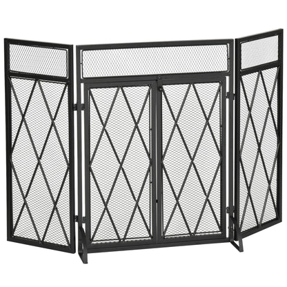 47x31in 3-Panel Fireplace Screen with Double Doors, Steel Mesh Fire Spark Guard Cover for Living Room Indoor Decor, Black Fireplace Screens Black  at Gallery Canada