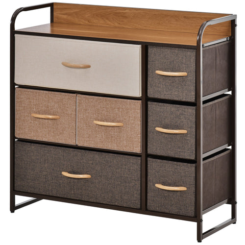 7-Bin Dresser, Fabric Chest of Bins, 3-Tier Storage Organizer for Living Room Entryway, Tower Unit with Steel Frame Wooden Top