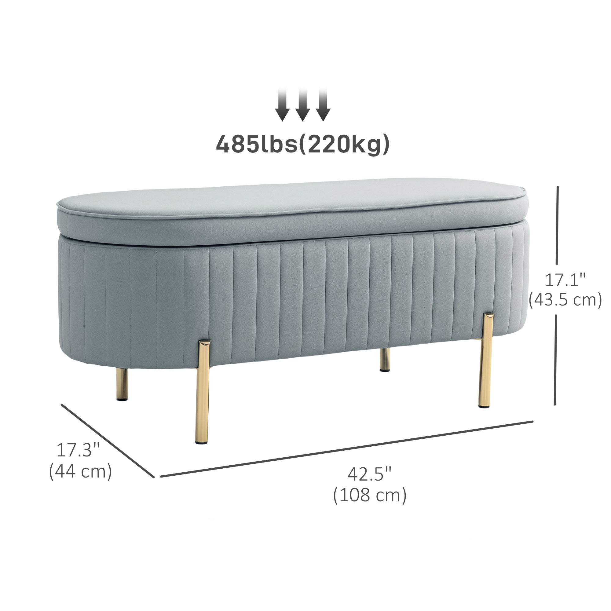 Upholstered Bedroom Bench, Channel Tufted Ottoman Bench with Thick Padding and Metal Legs, Grey Storage Ottomans & Benches at Gallery Canada