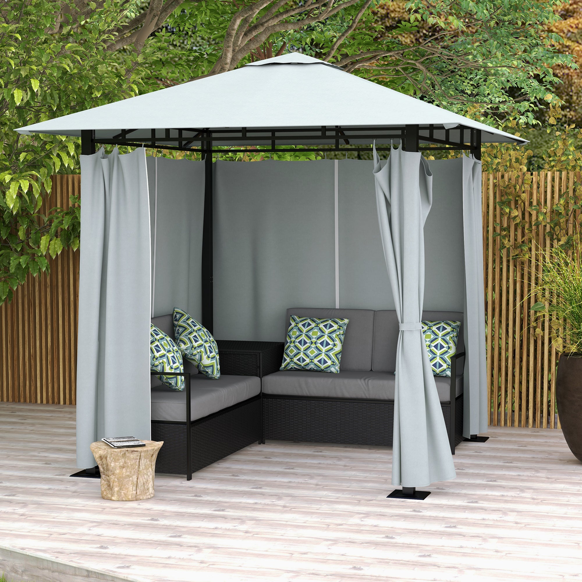 Patio Furniture Set with Gazebo, Outdoor PE Rattan Wicker Conversation Sofa with Storage Corner Table, Cushion, for Backyard, Porch, Poolside, Balcony, Grey Patio Furniture Sets at Gallery Canada