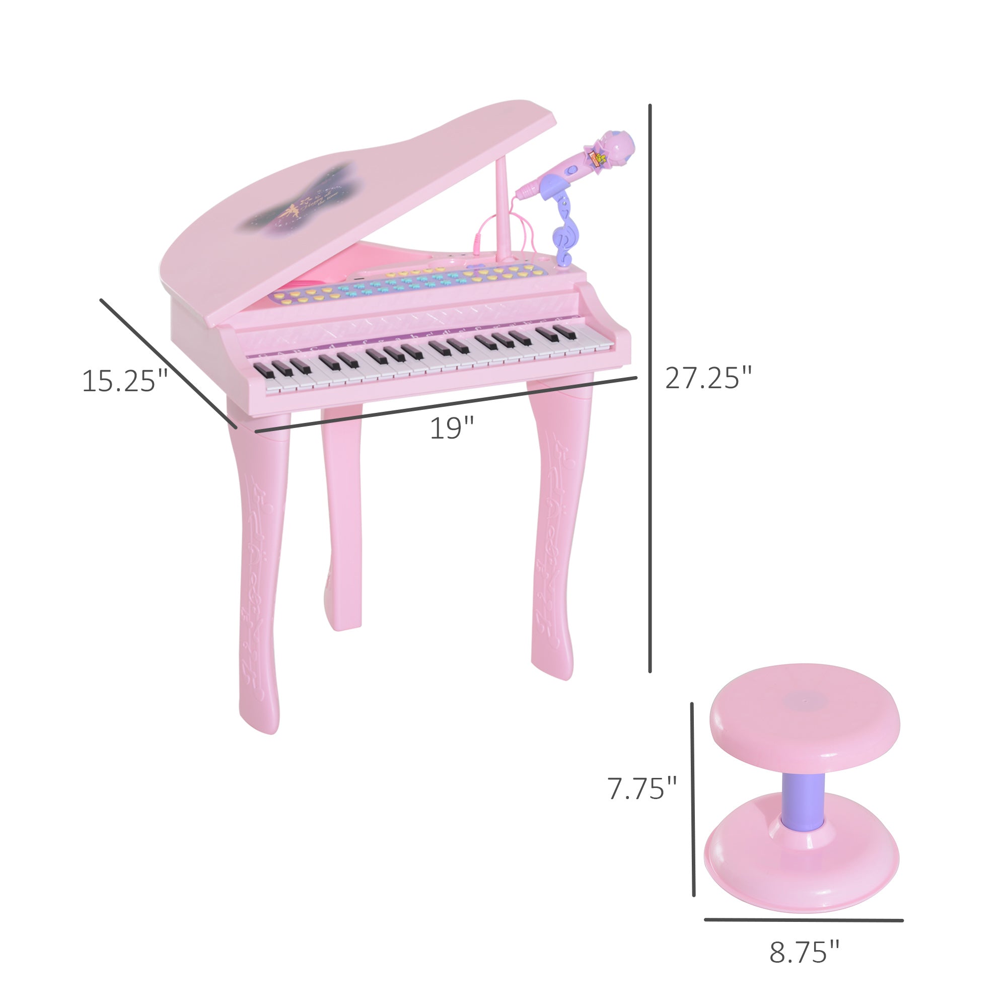 Mini Electronic Musical Piano 37 Key Keyboard Multifunction Kids Toy with Microphone Stool (Pink) Electronic Musical Pianos at Gallery Canada