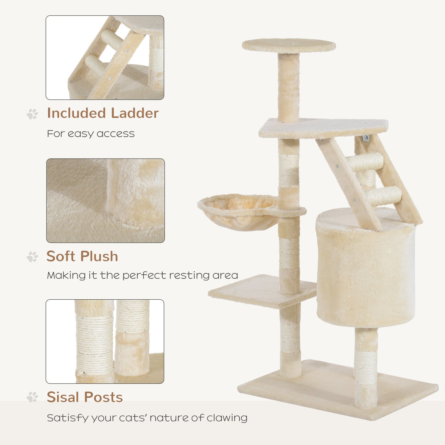 49” Deluxe Cat Tree Furniture Scratching Pet Tower Kitten Play Post (Creamy White) Cat Posts   at Gallery Canada