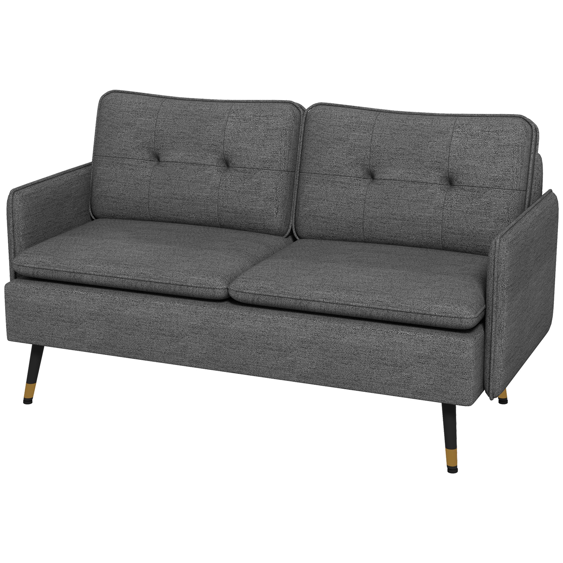 Modern 55" Loveseat, Fabric Love Seat Sofa with Button Tufted Back, Steel Legs for Bedroom, Living Room, Dark Grey 2-Seater Sofas   at Gallery Canada