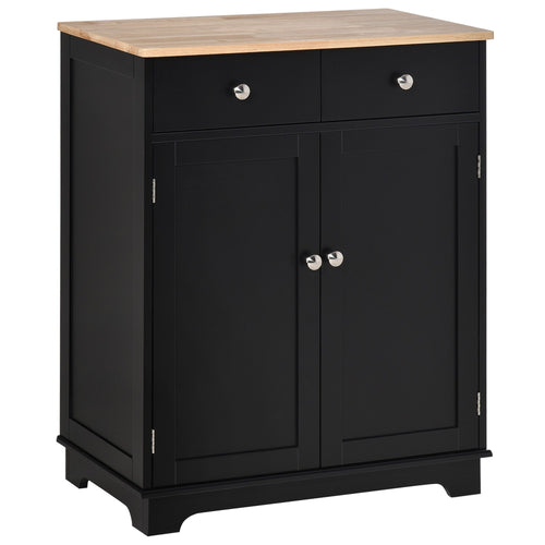 Kitchen Storage Cabinet, Sideboard Buffet Cabinet with Solid Wood Top, Adjustable Shelf, 2 Drawers and 2 Doors, Black