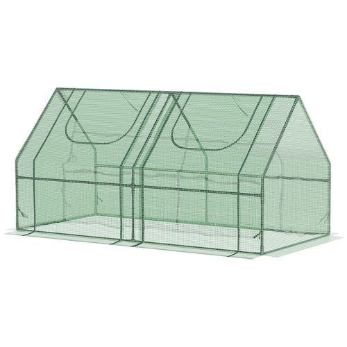 6' x 3' x 3' Portable Mini Greenhouse, Garden Green House Kit with 2 PE/Plastic Covers, Steel Frame and 2 Roll Up Zipper Windows, Dark Green
