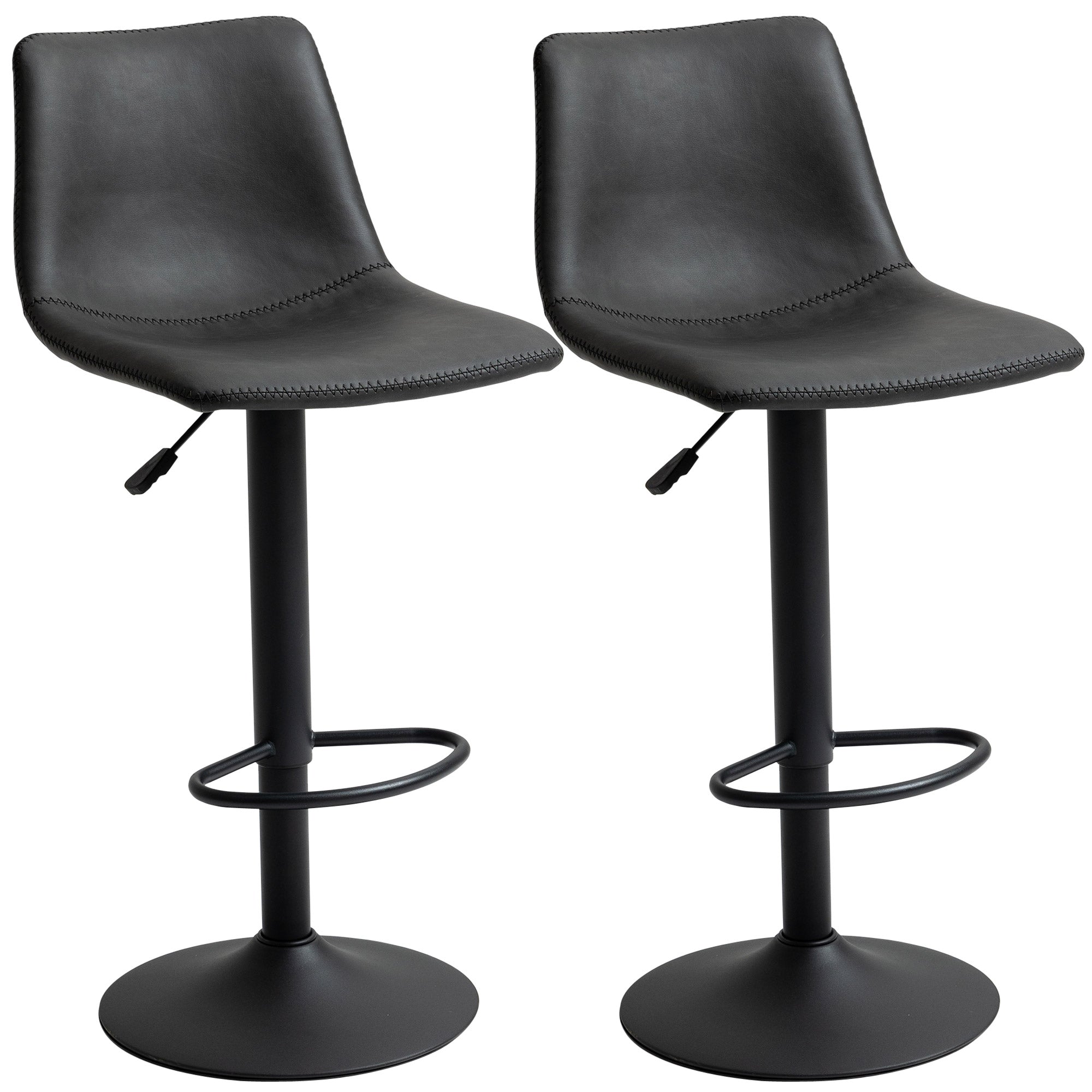 Adjustable Counter Height Bar Stools Set of 2, 360° Swivel Kitchen Counter Stools Dining Chairs with Backs, Vintage Leather, Retro Grey Bar Stools Dark Grey  at Gallery Canada