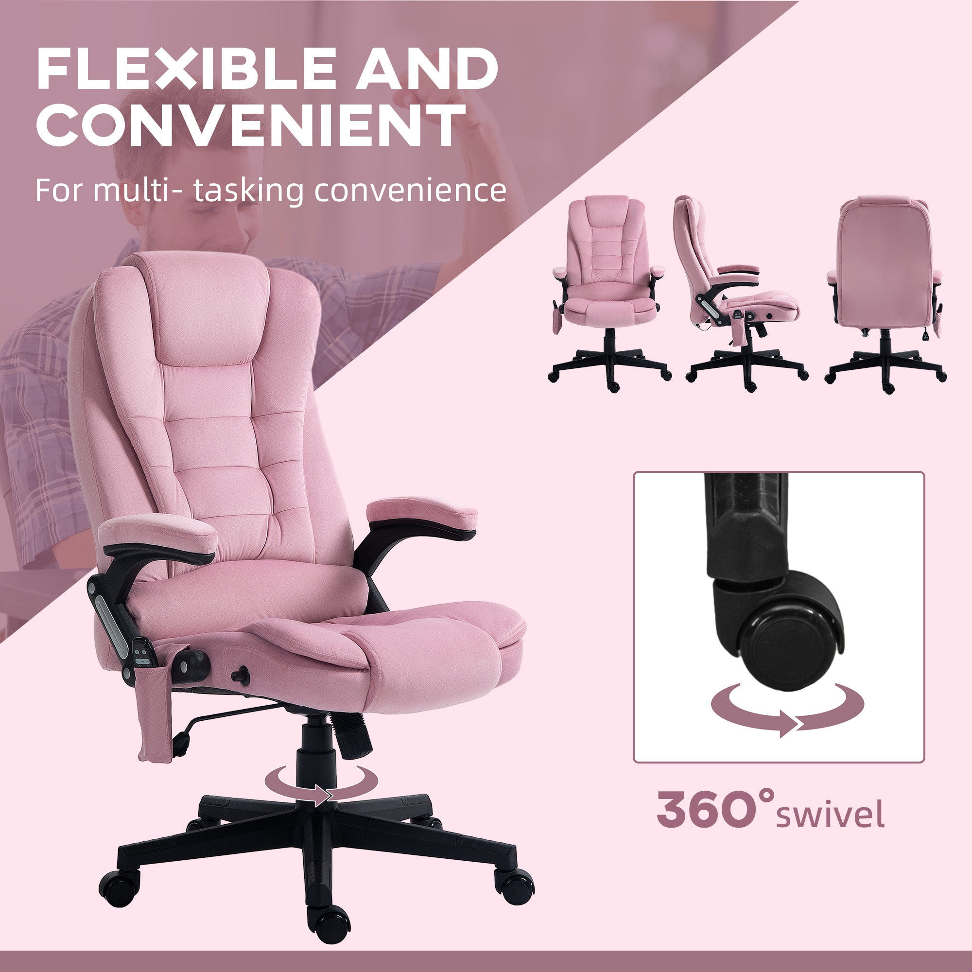 6 Point Vibrating Massage Office Chair High Back Executive Chair with Reclining Back, Swivel Wheels, Pink Massage Chairs   at Gallery Canada