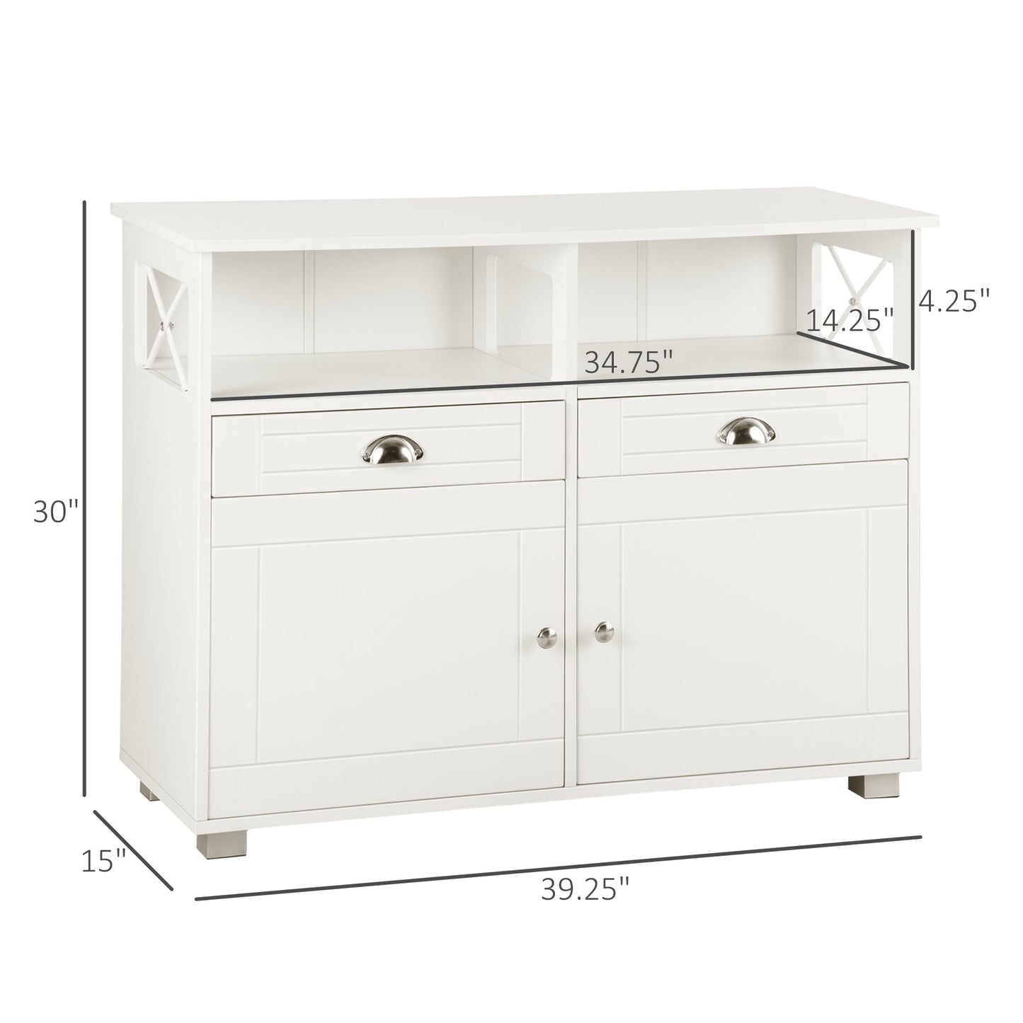 Sideboard Buffet Cabinet, Coffee Bar Cabinet, Kitchen Cabinet with Storage Drawers, Large Tabletop and Crossbar Side Design, White Bar Cabinets   at Gallery Canada