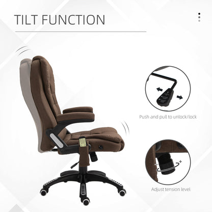 6 Point Vibrating Massage Office Chair High Back Executive Chair with Reclining Back, Swivel Wheels, Brown - Gallery Canada