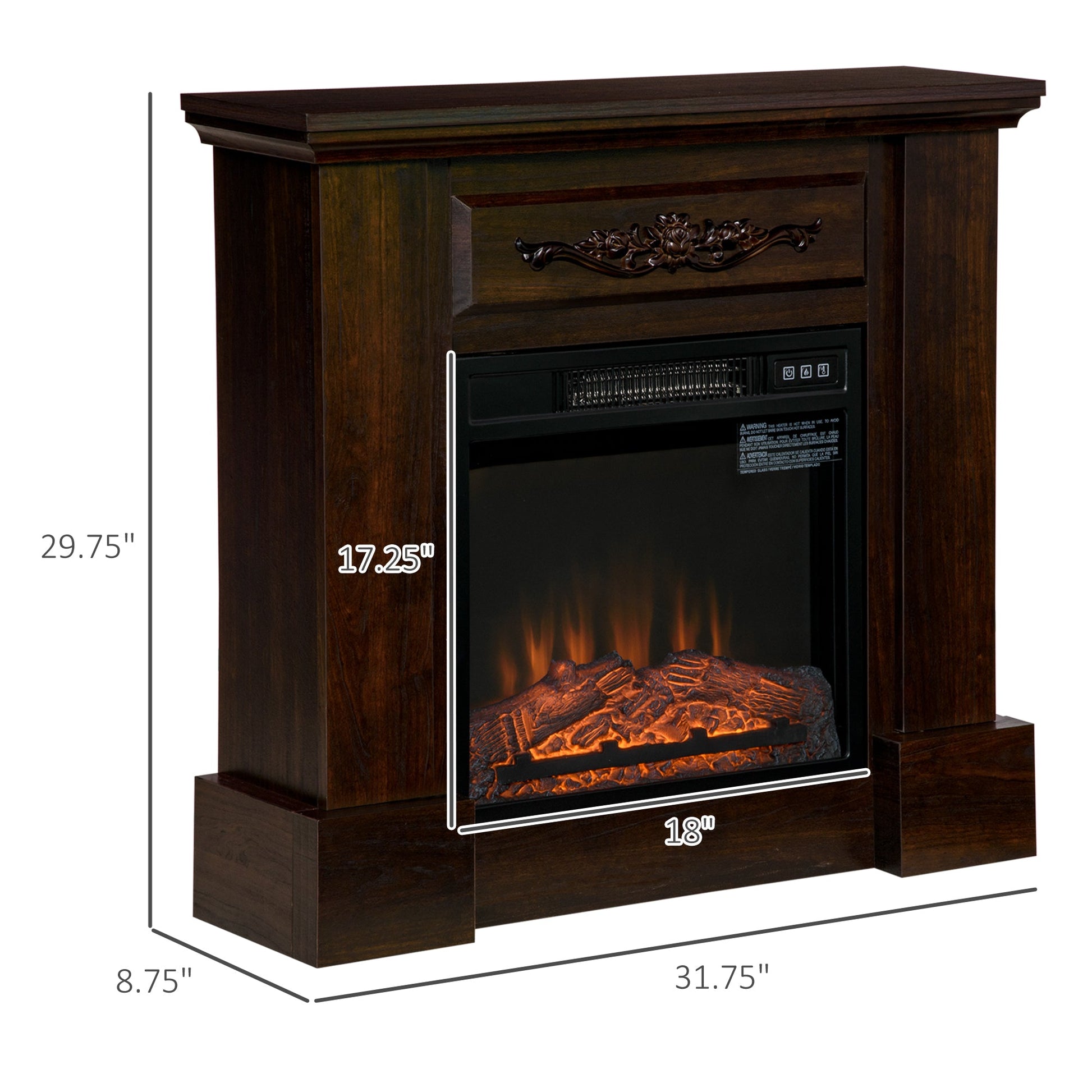 Electric Fireplace with Mantel, Freestanding Heater Corner Firebox with Log Hearth and Remote Control, 1400W, Brown Electric Fireplaces Brown  at Gallery Canada