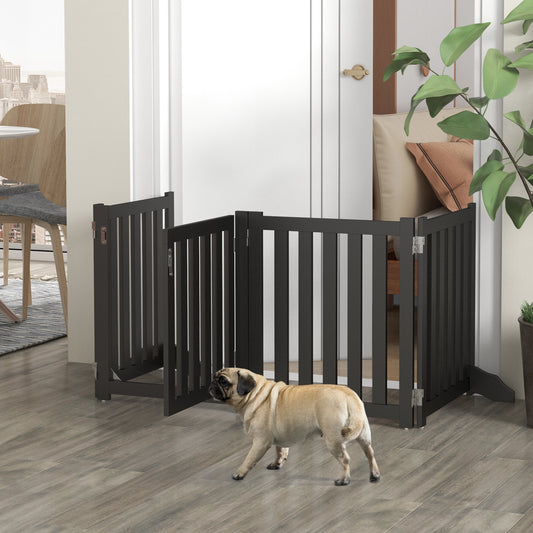 Foldable Dog Gate with Door, 4 Panels Fressstanding Pet Gate, Black Houses, Kennels & Pens   at Gallery Canada