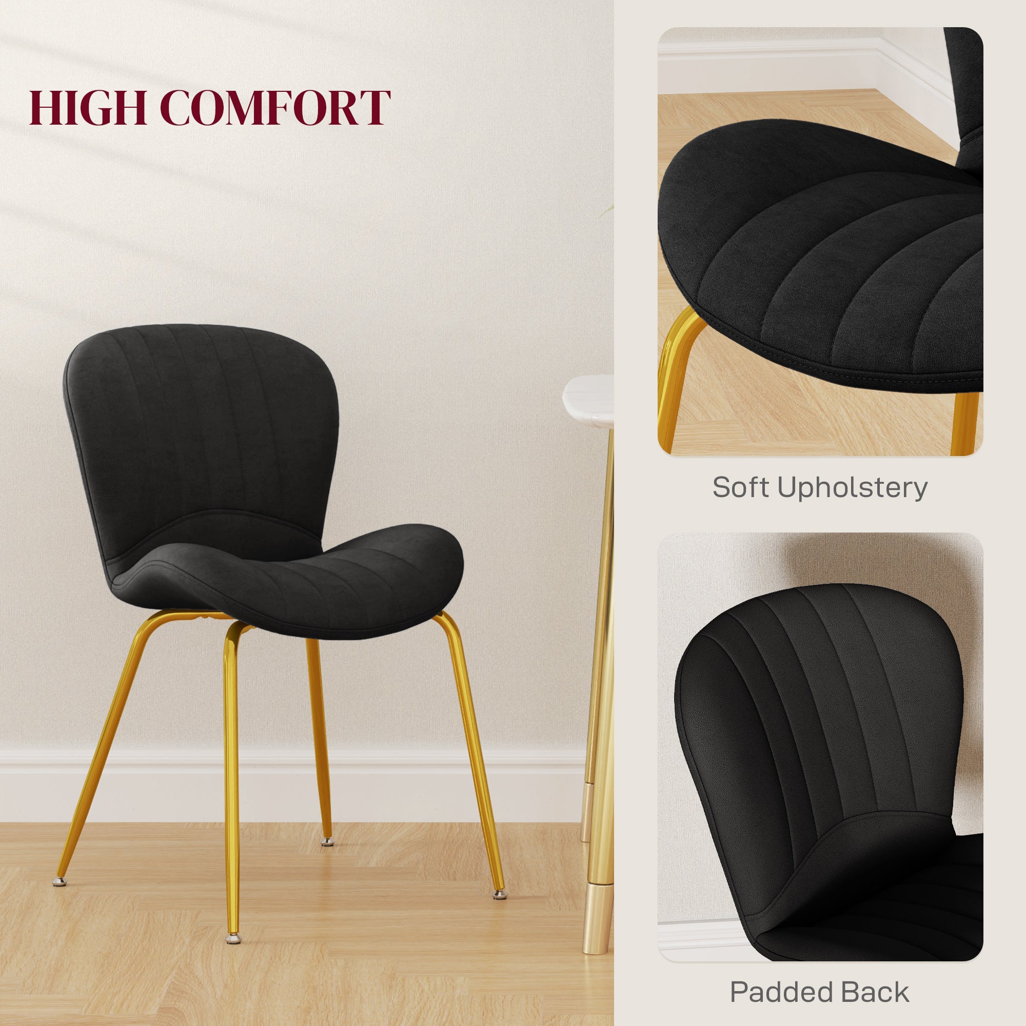 Dining Chairs Set of 2, Modern Accent Chair with Cushioned Backrest, Upholstery for Living Room, Black Dining Chairs at Gallery Canada