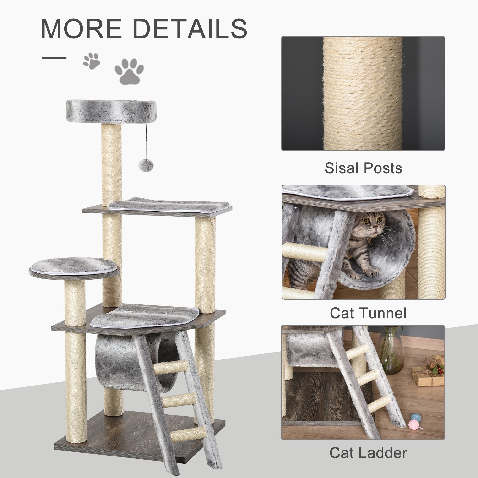 Cat tree Tower Climbing Kitten Activity Center Furniture with Sisal Scratching Post Tunnel Ladder Perch Hanging Balls 21.25