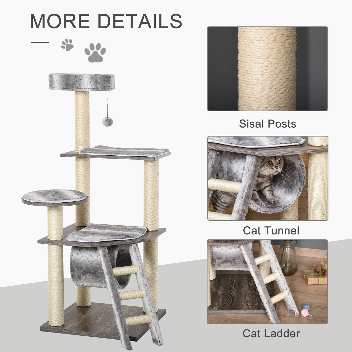 Cat tree Tower Climbing Kitten Activity Center Furniture with Sisal Scratching Post Tunnel Ladder Perch Hanging Balls 21.25" x 21.25" x 52.25" Cat Towers   at Gallery Canada