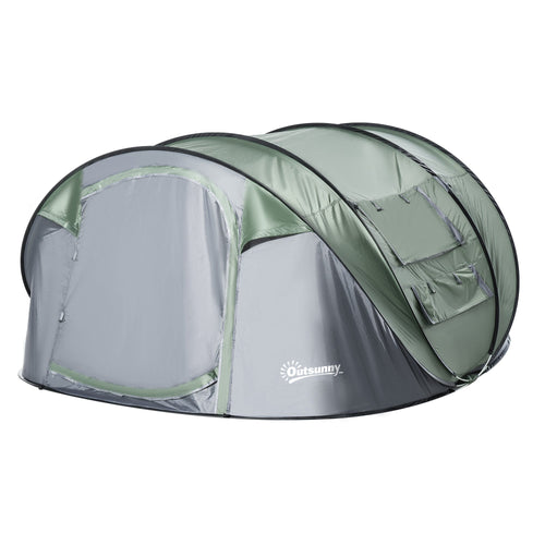 5 Person Camping Tent, Easy Pop Up Tent with Doors, Windows and Carry Bag, Automatic Setup Tent for Hiking, Dark Green