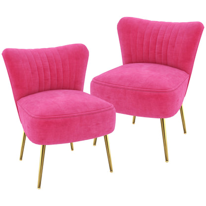 Velvet Lounge Chairs Set of 2, Modern Accent Chairs for Living Room with Gold Steel Legs and Tufting Backrest, Pink Accent Chairs Multi Colour  at Gallery Canada