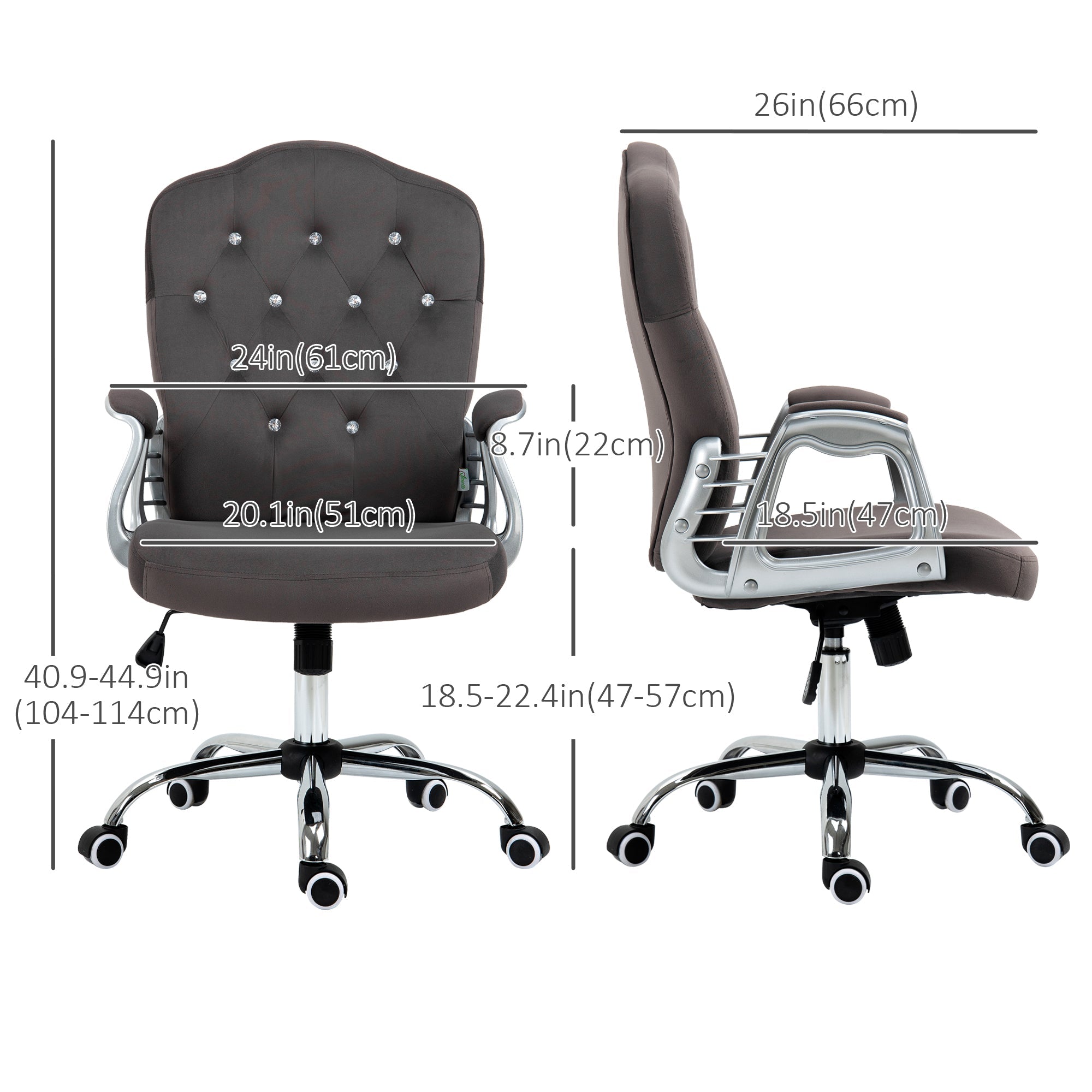 Office Chair, Velvet Computer Chair, Button Tufted Desk Chair with Swivel Wheels, Adjustable Height, Tilt Function, Dark Grey Executive & Manager Chairs   at Gallery Canada