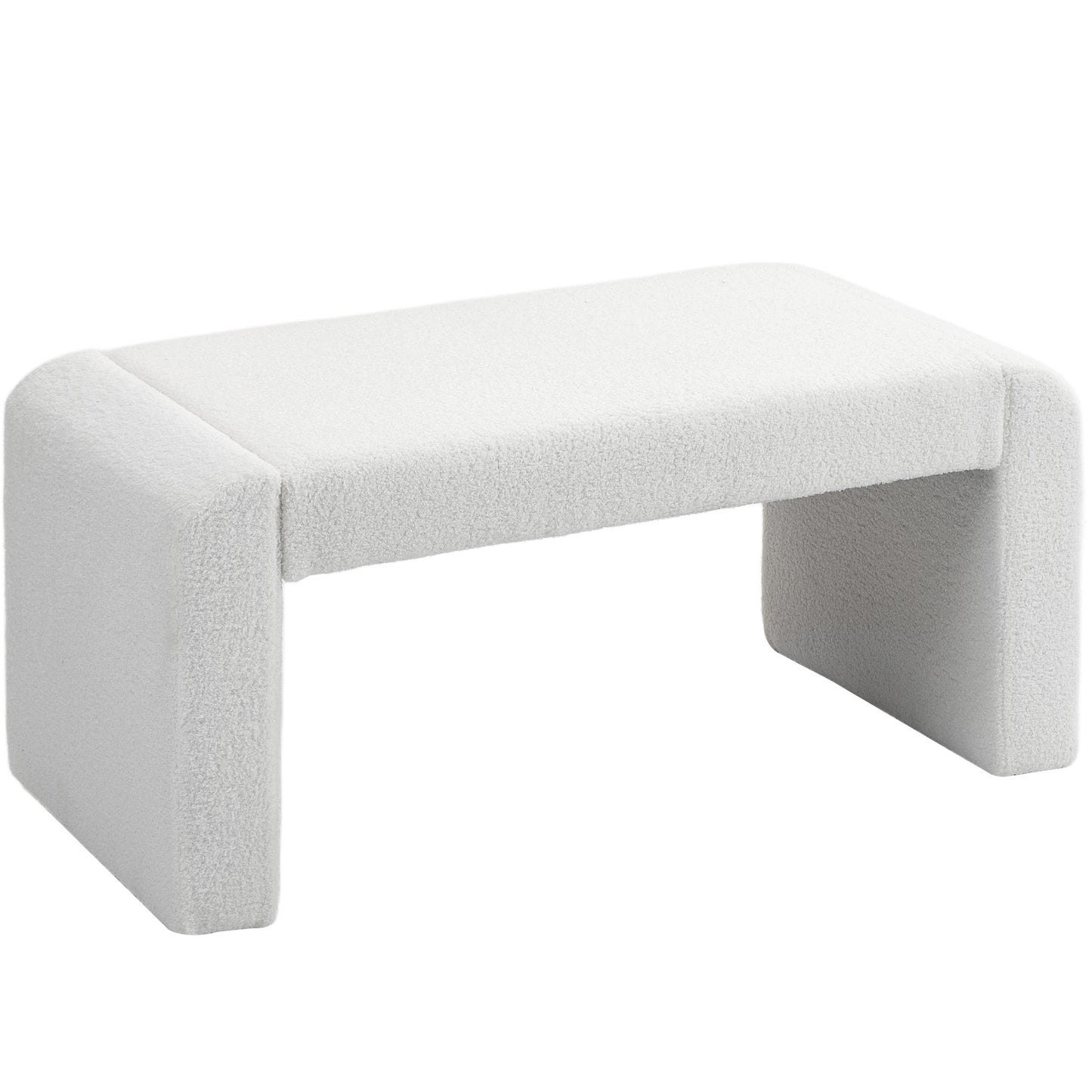 Upholstered Bedroom Bench, Boucle End of Bed Bench, Modern U-Shaped Entryway Bench, 39 x 18 x 18 Inches, White Storage Ottomans & Benches   at Gallery Canada