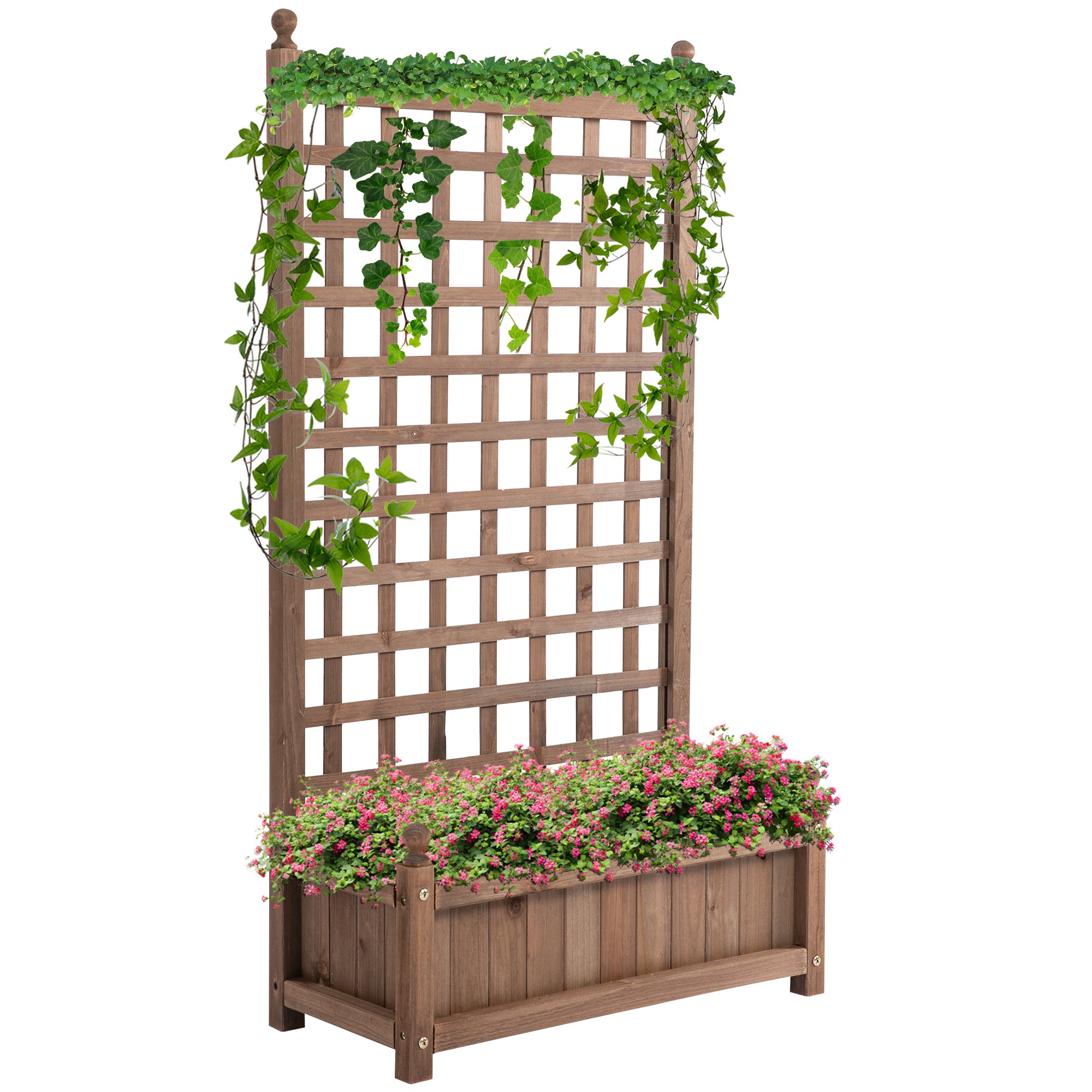 Raised Garden Bed with Trellis, Wood Planter Box for Garden, Free Standing Flower Bed, 25.2