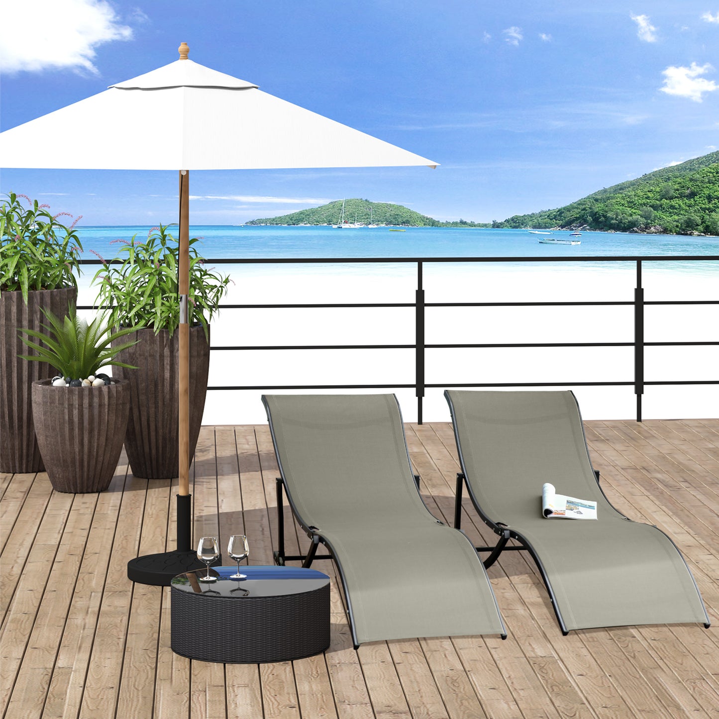 Set of 2 Foldable S-Shaped Outdoor Chaise Lounge Chairs, 264lbs Capacity, Light Grey Lounger Chairs   at Gallery Canada